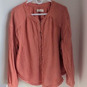 We The Free Peach Crinkle Blouse